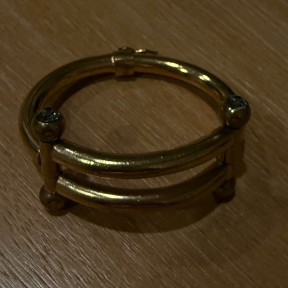 Vintage Lanvin Double Bar Hinged Cuff Bracelet – Gold with Crystal Ends - Picture 1 of 7
